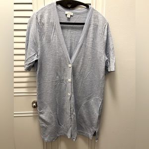 Linen-rayon JJill long cardigan in pale blue